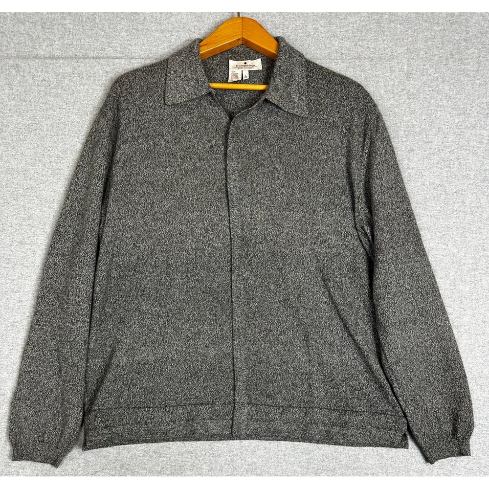 Vintage 80s Ermenegildo Zegna Cashmere 1/4 Zip Sweater L Gray Knit Made in Italy